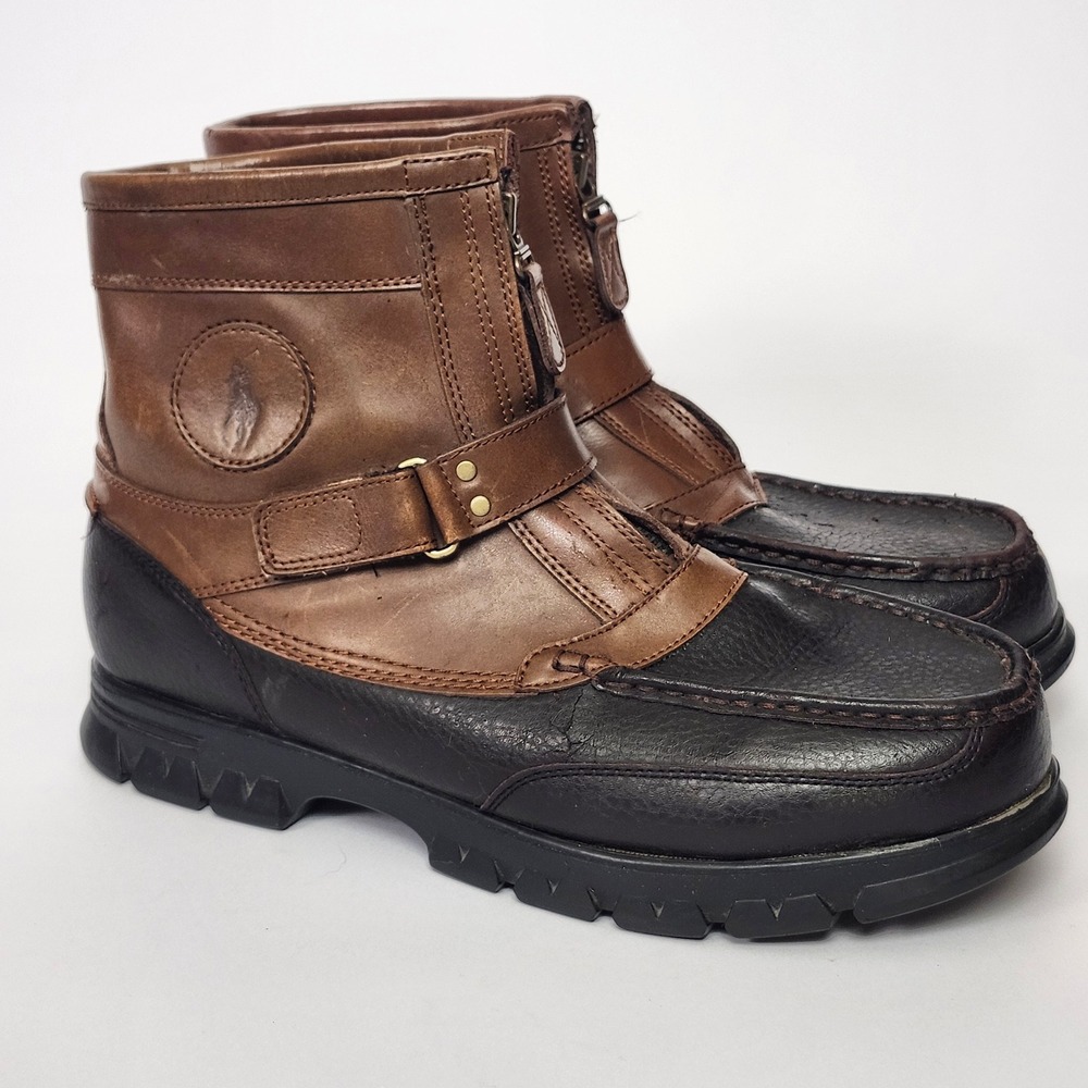 VTG Polo Ralph Lauren Rustler II Duck Boots Mens 13 D Brown Leather Zip Lug Sole